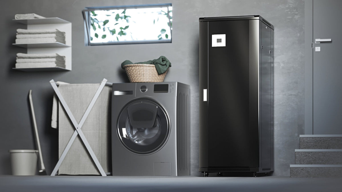 Station complète 1 200 l/h dans une buanderie à côté du lave-linge